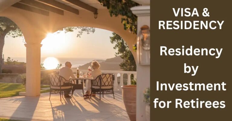 Retired couple enjoying wine at sunset in a Mediterranean villa's elegant garden.