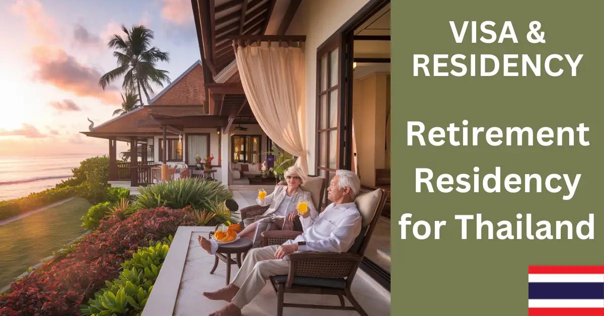 Elderly couple relaxes on beachfront villa veranda, enjoying sunset and ocean views in Thailand.