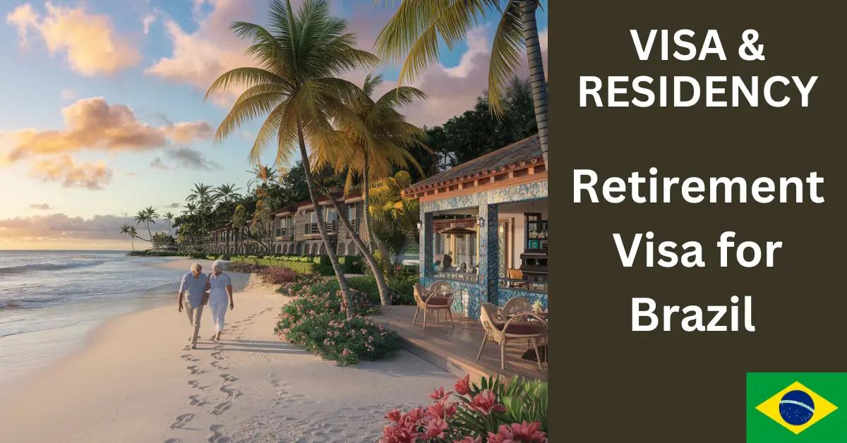 Retired couple strolling on picturesque Brazilian beach, golden sunset, lush palm trees.