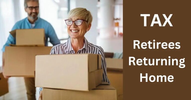 A thoughtful retiree reviews tax documents at a sunlit home office desk.