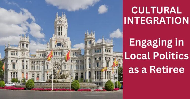 Engaging in Local Politics as a Retiree: Is It Worth It? Retirees passionately discuss local politics in a vibrant town hall meeting, natural light illuminating.