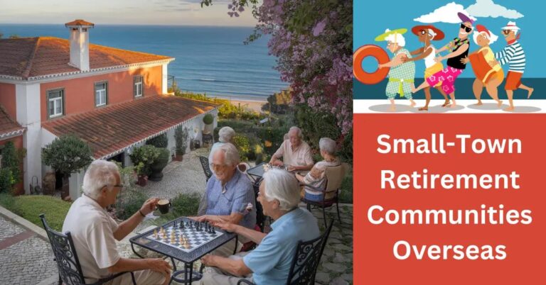 Small-Town Retirement Communities Overseas: Is It Right? Serene coastal retirement community in Portugal; elderly residents enjoy leisurely afternoon in lush gardens.