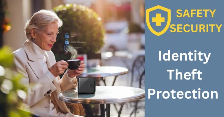 Identity Theft Protection for Retirees Overseas: How to? Elderly traveler enjoying coffee at European cafe, embracing cybersecurity in serene, historic setting.
