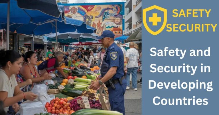 Safety and Security in Developing Countries: What Matters? Bustling urban market scene with vibrant colors, showcasing community security and cultural heritage.