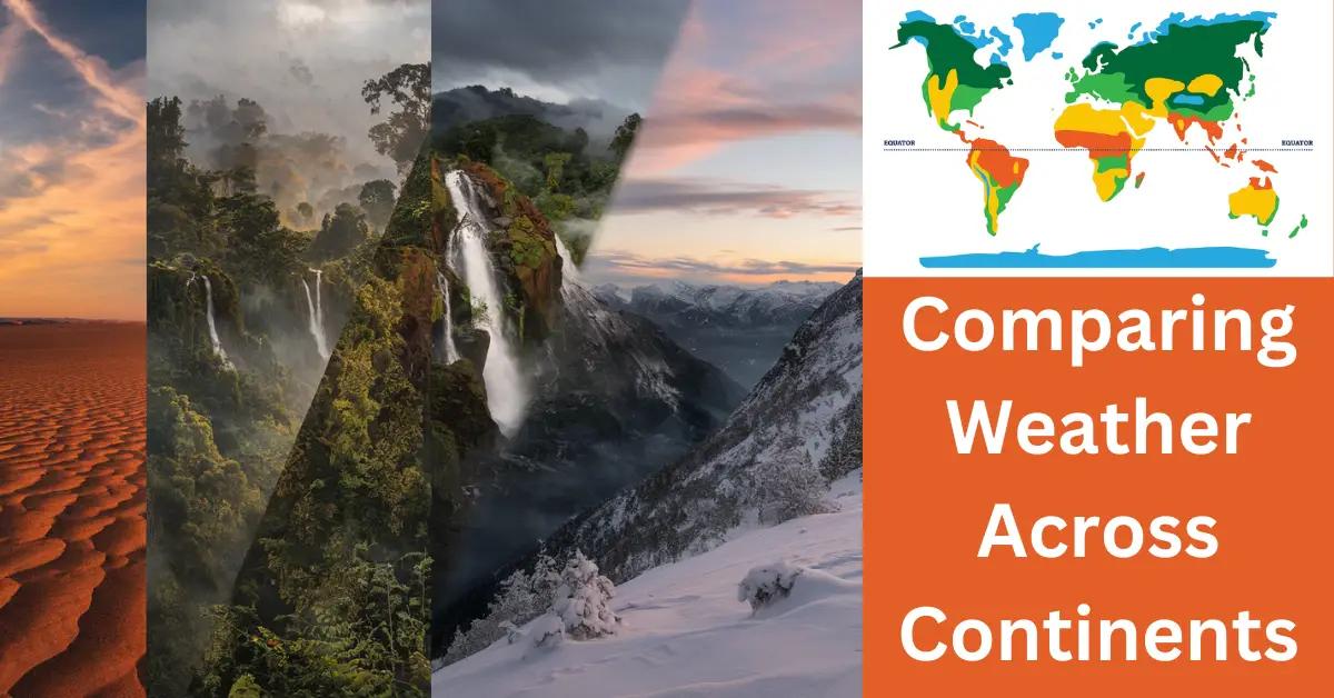 Panoramic image showcasing Australian desert, Amazon rainforest, and Scandinavian winter weather patterns.