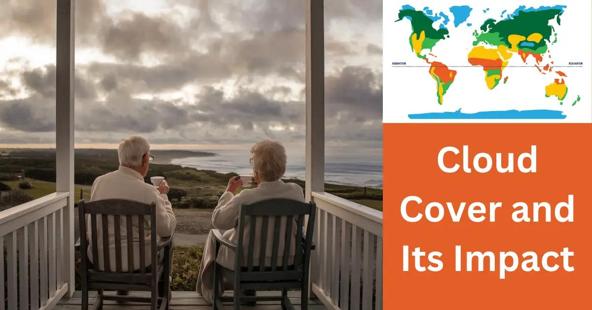 A retired couple on a porch, sipping tea, gazing at a cloudy coastal horizon.