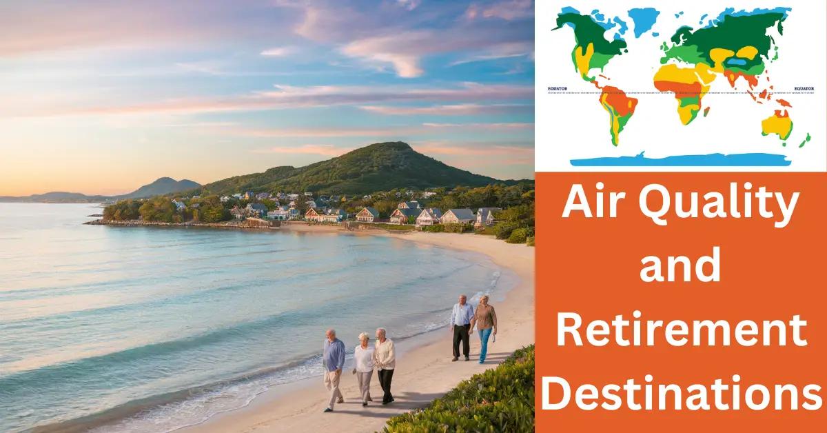 Retired couples stroll along a serene coastal town, enjoying the clean air and tranquility.