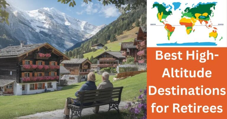 Best High-Altitude Destinations for Retirees: Where? Retired couple enjoys tranquil mountain village in Swiss Alps, surrounded by stunning scenery.