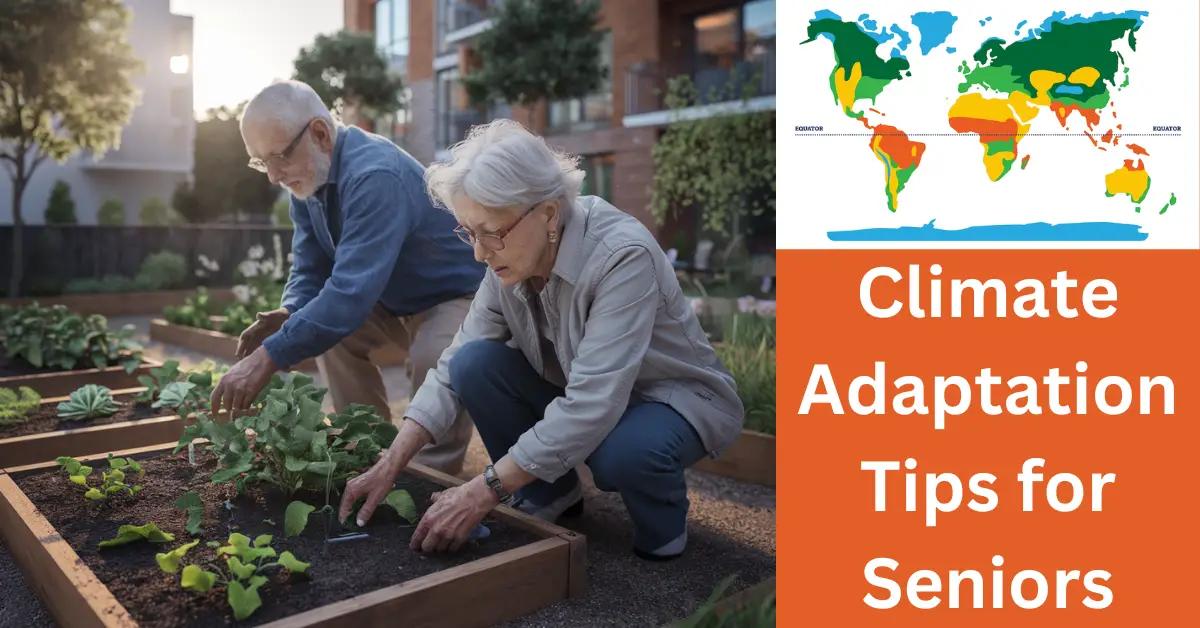 Elderly couple gardening with water-efficient irrigation in sustainable urban green space.